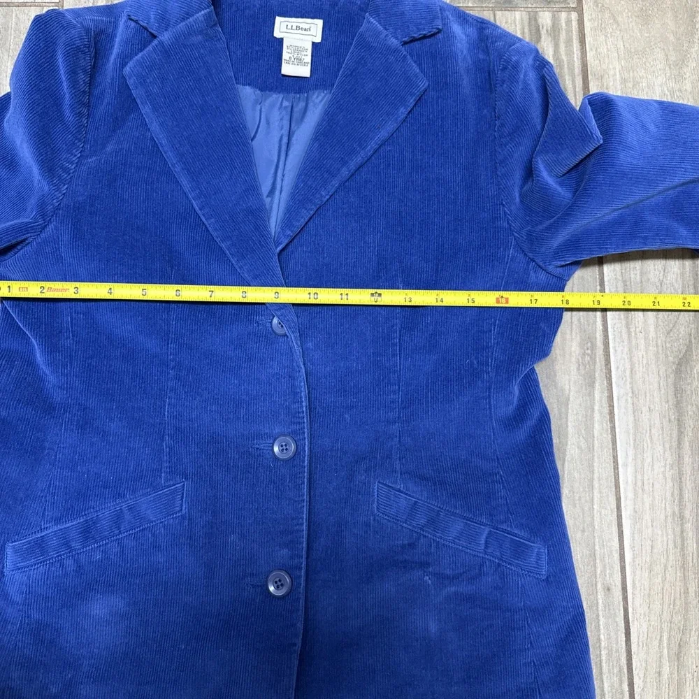 LL Bean Womens 4P Corduroy Blazer Blue Three Button Jacket Preppy Y2K Business‎